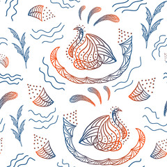 Zentangle swans seamless pattern