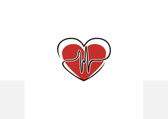 Red heart logo combined with electrocardiogram (ECG) lines