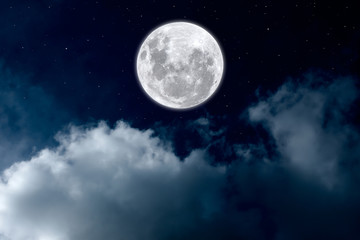 Fototapeta na wymiar Full moon with clouds in the dark night.