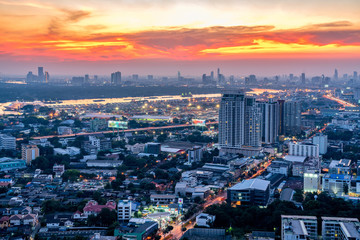 City of Bangkok  where is the capital city of Thailand covering with air pollution creating unclear scene and unhealthy during twilight