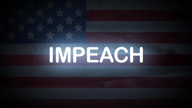 IMPEACH neon sign animated with the American flag in the background
