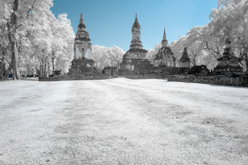 Ruined ancient Buddhist temple and pagoda