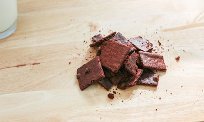 Brownies framed on wooden chopping boards