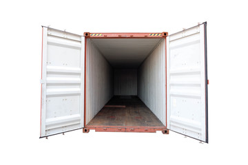 Interior view of the container, open the door, import and export concept