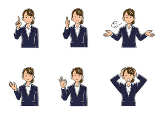 ビジネスウーマンの上半身　6種類のポーズのセット