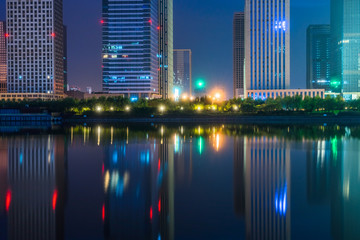 modern city waterfront downtown skyline at night,China