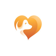 Animal Pet Dog Puppy and Heart Love Logo Icon