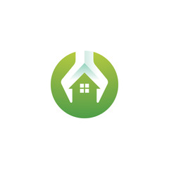 Building House and Wrench Spanner Tools Icon, Builder Renovation Logo Design