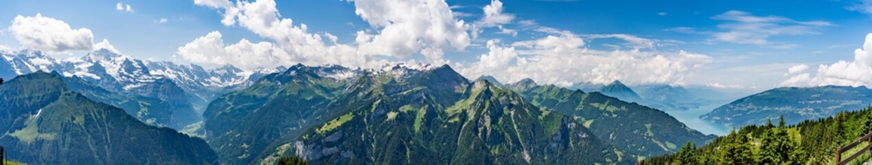 Switzerland, Panoramic view on green Alps from Schynige Platte