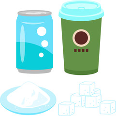 缶飲料、コーヒー飲料と砂糖