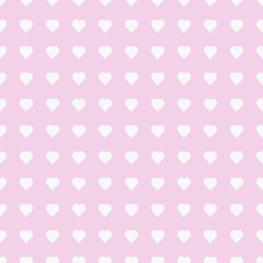 Seamless pattern with white hearts on pink background. Vector illustration.