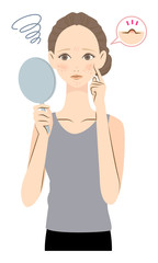 にきびに悩む女性　イラスト