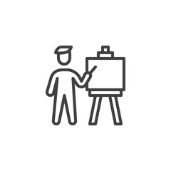 Art painter artist with paint brush and canvas line icon. linear style sign for mobile concept and web design. Artist painting on canvas outline vector icon. Symbol, logo illustration. Vector graphics