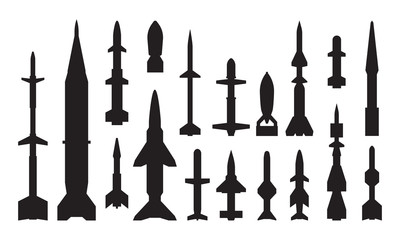 Fototapeta premium Military guided weapon black glyph icons set