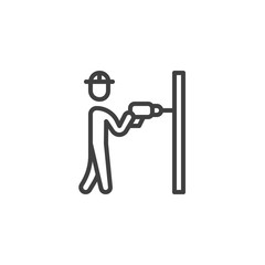 Repairman worker with electric drill line icon. linear style sign for mobile concept and web design. Handyman drill wall outline vector icon. Symbol, logo illustration. Vector graphics