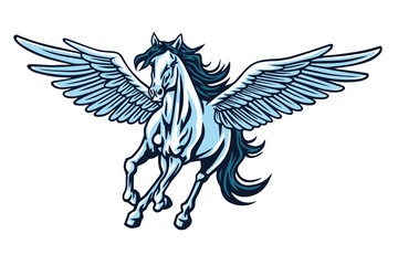 Pegasus Flying Horse. Majestic Pegasus Cartoon Vector Logo Mascot Design Illustration