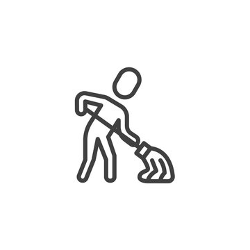recommend clip art: Cleaner maid worker line icon. linear style sign for mobile concept and web design. Sweeper, cleaning with mop outline vector icon. Symbol, logo illustration. Vector graphics