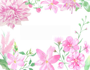 Watercolor background of pink flowers. Great for digital wallpapers, web sites, invitations, cards, photo albums, scrapbooking and other creative ideas.