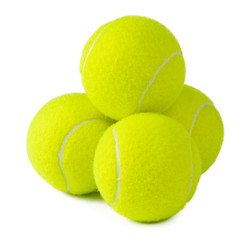 Several tennis balls isolated on white background