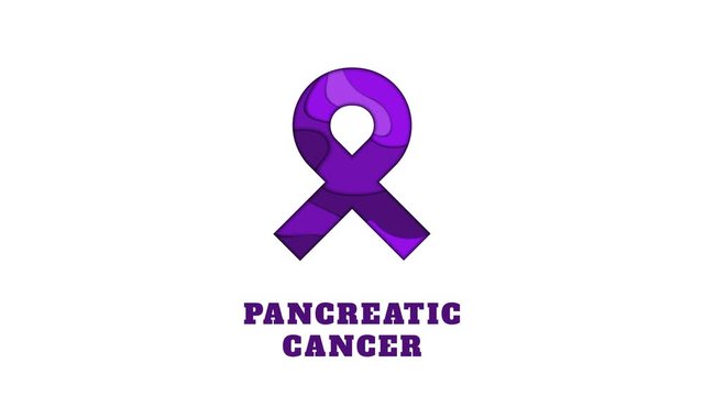 Pancreatic cancer awareness animation. Purple ribbon made in 3D paper cut and craft style on white background. Pancreatitis disease. Medical concept. Motion graphics.