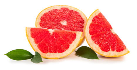 Fresh cut grapefruit on white background
