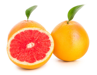 Fresh juicy grapefruits on white background