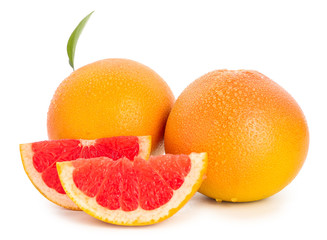 Fresh juicy grapefruits on white background