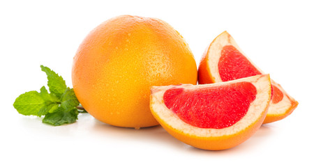 Naklejka na ściany i meble Fresh juicy grapefruits on white background
