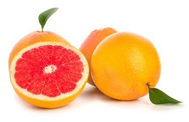 Fresh juicy grapefruits on white background