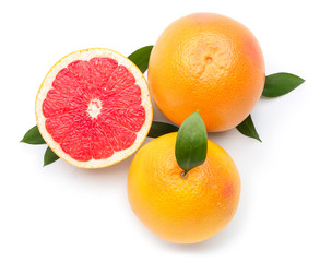 Fresh juicy grapefruits on white background