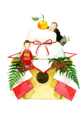 Japanese new year decoration painted in watercolor