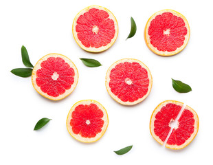 Fresh cut grapefruit on white background