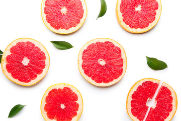 Fresh cut grapefruit on white background