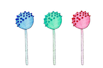 Lollipops sprinkled collected in a set on a white background
