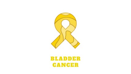Bladder cancer awareness animation. Yellow ribbon made in 3D paper cut craft style on white background. Medical concept. Motion graphics.