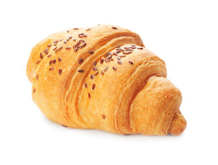Tasty croissant on white background