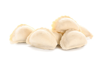 Raw dumplings on white background