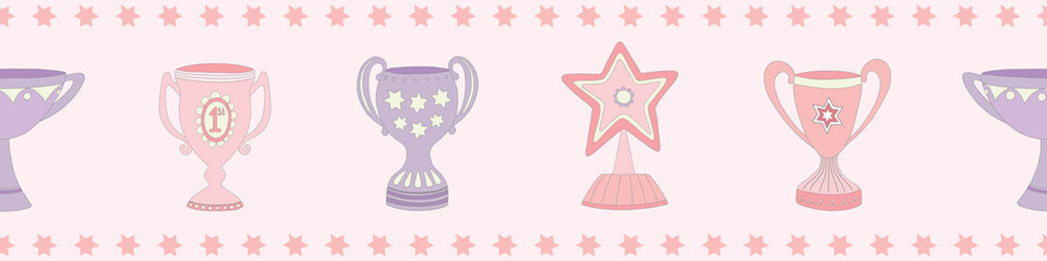 vector trophy seamless repeat border pattern in pink and purple.