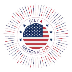 USA national day badge. Declaration of Independence from the Kingdom of Great Britain in 1776. Celebrated on July 4.