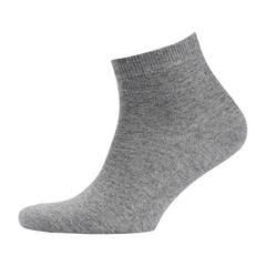 Blank grey cotton medium sock on invisible  foot isolated on white background as mock up for advertising, branding, design, side view, template.