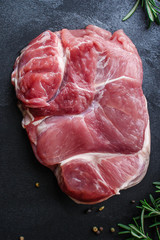 raw meat, piece of pork (healthy food, vitamins ingredients) menu concept. food background. top view. copy space