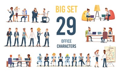 Business People in Office, Working in Coworking Space Entrepreneurs, Company Employees, Job Candidates Waiting for Interview Trendy Flat Vector Illustration Characters Set Isolated on White Background