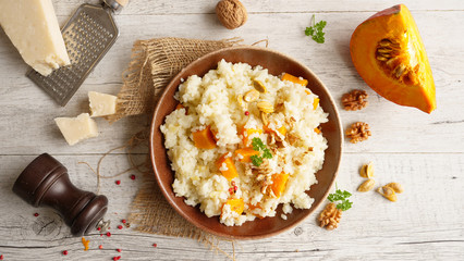 pumpkin risotto with parmesan, top view