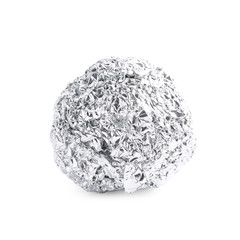 Crumpled ball of aluminum foil isolated on white