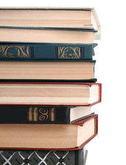 Collection of different books isolated on white