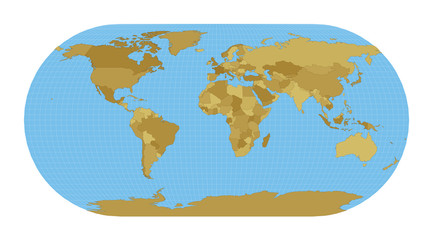 Fototapeta na wymiar World Map. Eckert III projection. Map of the world with meridians on blue background. Vector illustration.