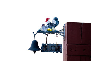 old Cast Iron Rooster Outdoor  Welcome Bell Chicken Family   Metal Hand Paint