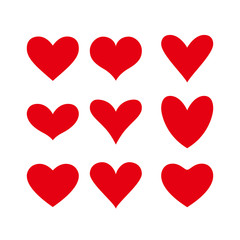 Hearts icon. Set of various simple red vector heart icons