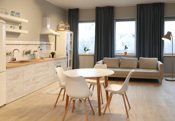 Modern kitchen interior with new stylish furniture