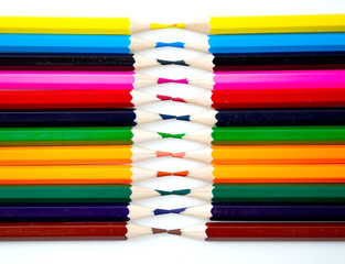 color pencil two set put horizontal Parallel thr end is Collision